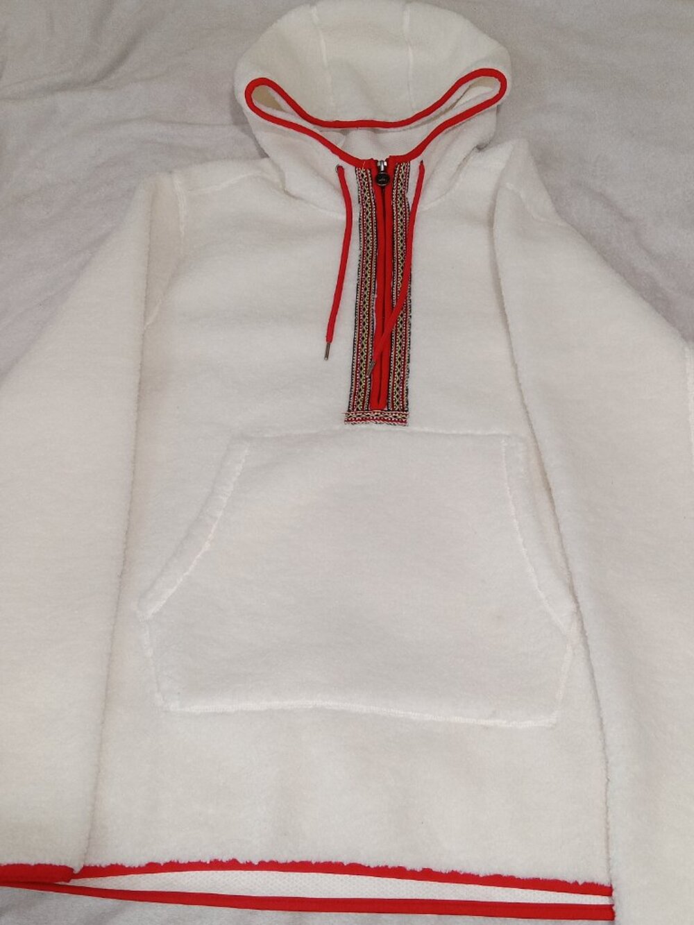 Brooks Brothers Teddy Sherpa Fleece Hoodie XL White Red Trim Pullover Jacket NEW - Picture 13 of 15